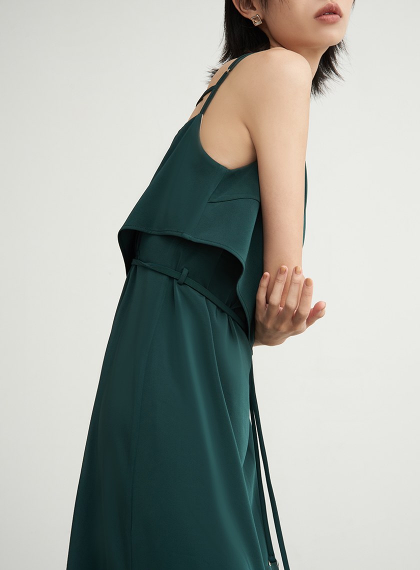 光澤細肩帶綁帶BRA洋裝